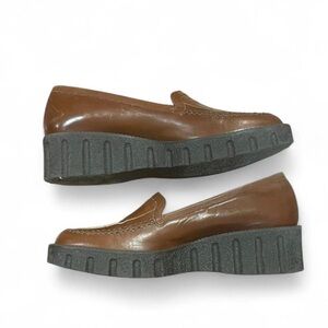Via Spiga Brown Leather Platform Loafers Made in Italy Women’s Size 6